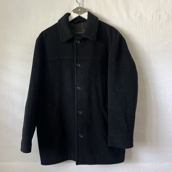 Y2K Express Wool Blend Peacoat Black Quilted Lining Button Front Women’s M - Picture 1 of 12